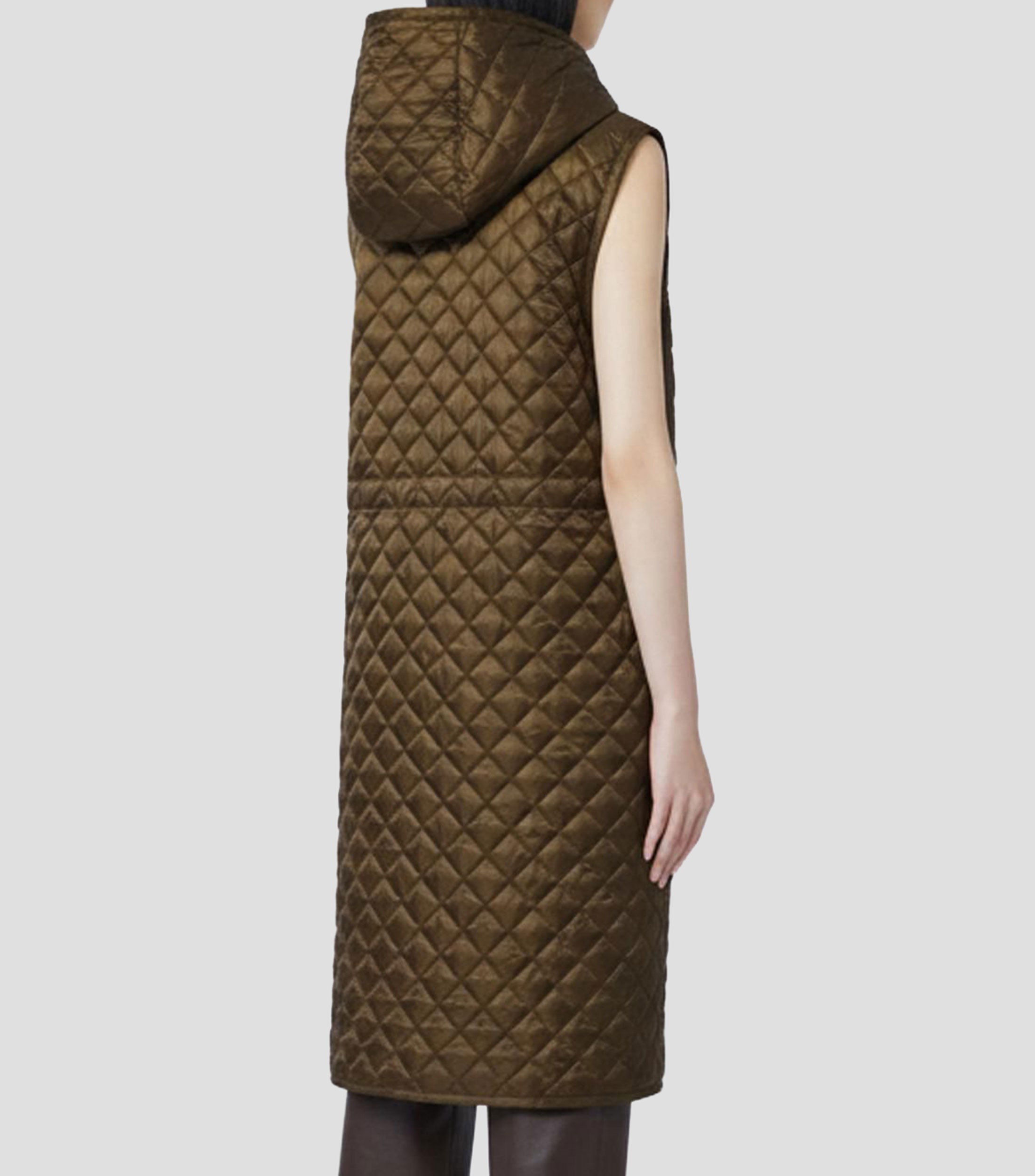 Chaleco largo acolchado con capucha liso Mujer